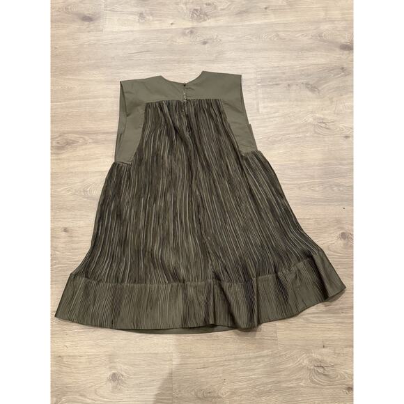 By Anthropologie Plisse Mini Dress Small Moss Green Cap Sleeve Boho Fairy Grunge - Picture 7 of 7